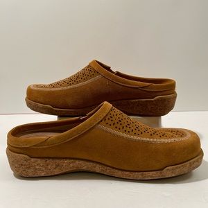 Taos ‘Arla’ Laser Cut Suede Wheat Clogs/Mules Size 40/US 9-9.5